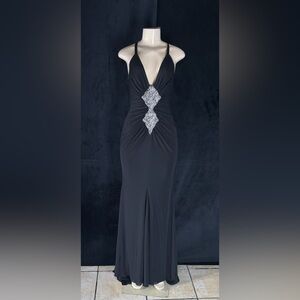 Black Prom Dress with Silver Center Embellishment